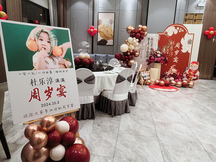 红色新中式中国风宝宝宴周岁礼满月百天宴生日派对布置背景-图五